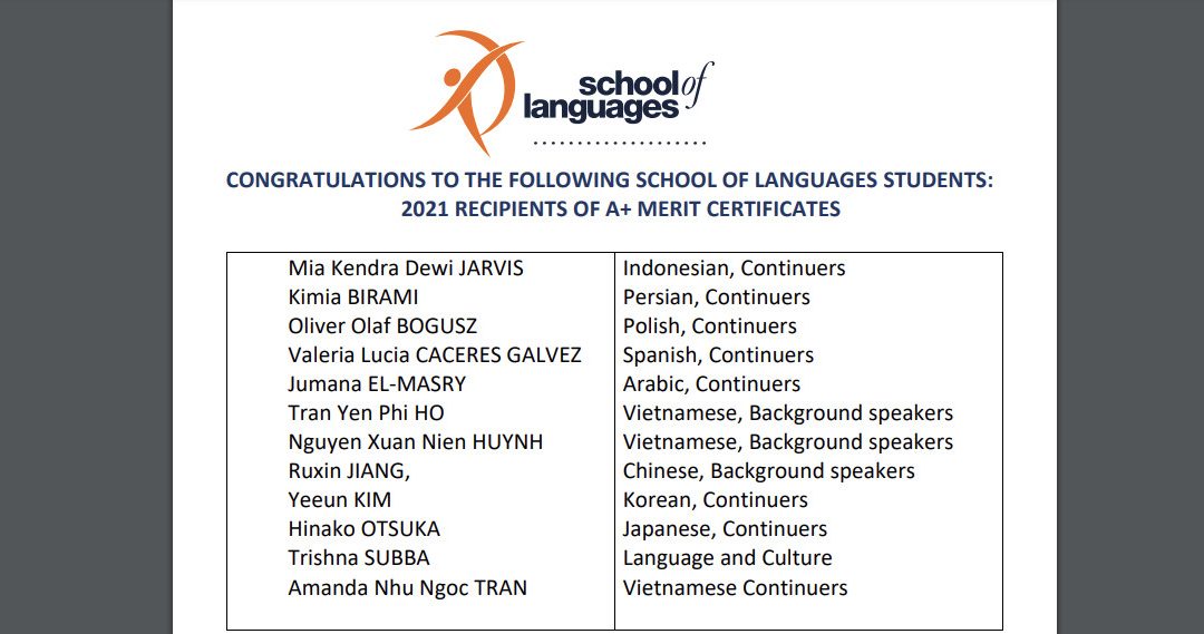 Congratulations to all our year 12 students who studied a SACE or an IB language course with us in 2021!